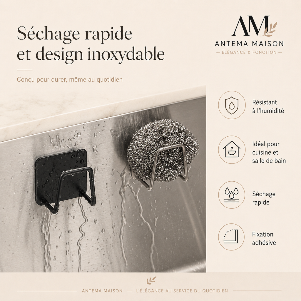 Porte-éponge mural noir adhésif – sans perçage