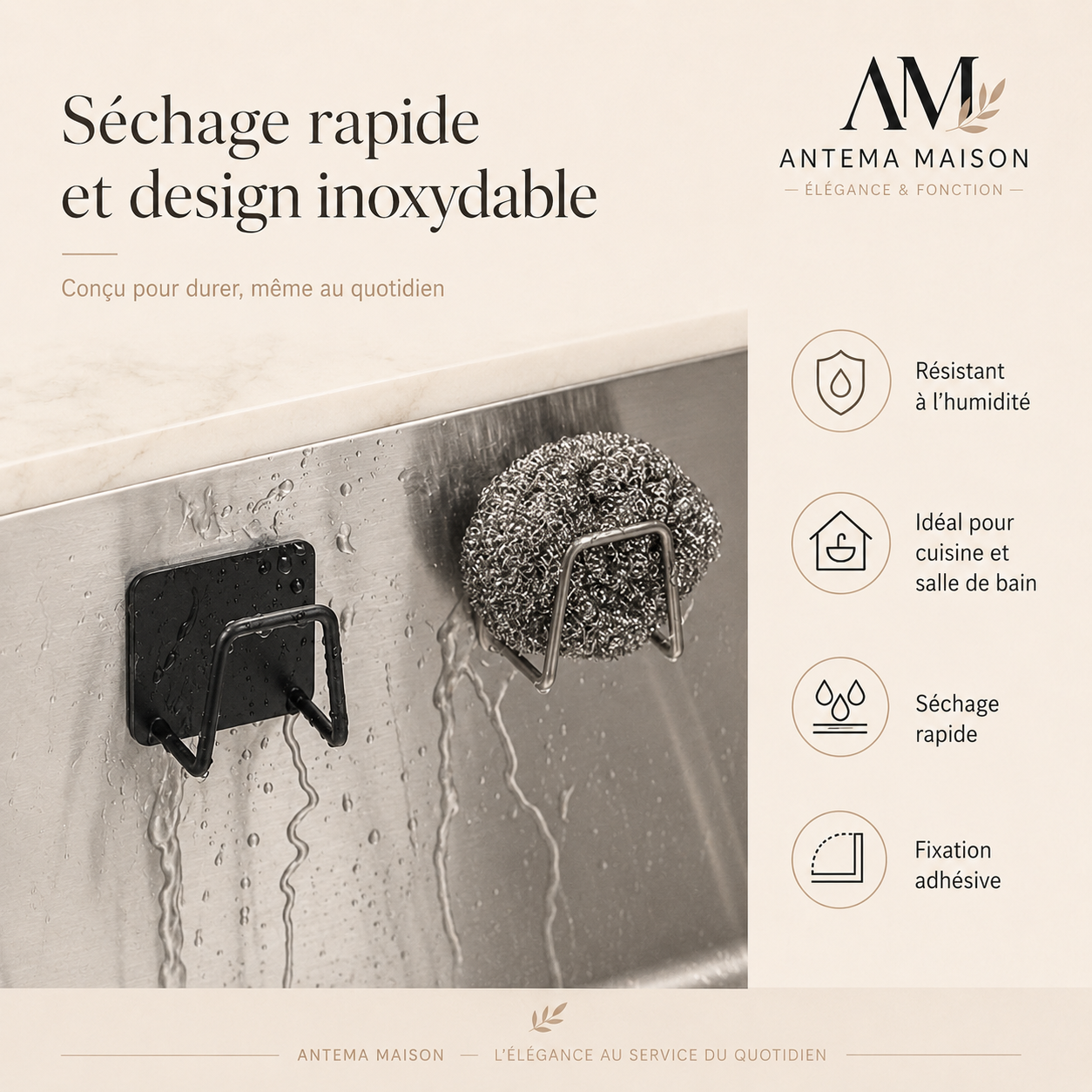 Porte-éponge mural noir adhésif – sans perçage