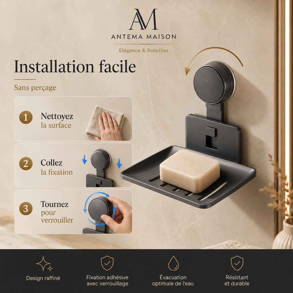 Porte-savon mural anthracite adhésif – sans perçage