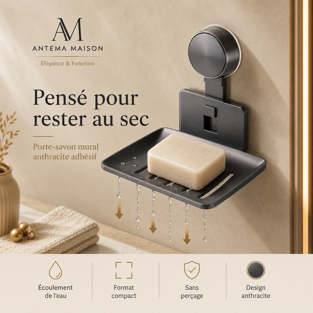 Porte-savon mural anthracite adhésif – sans perçage