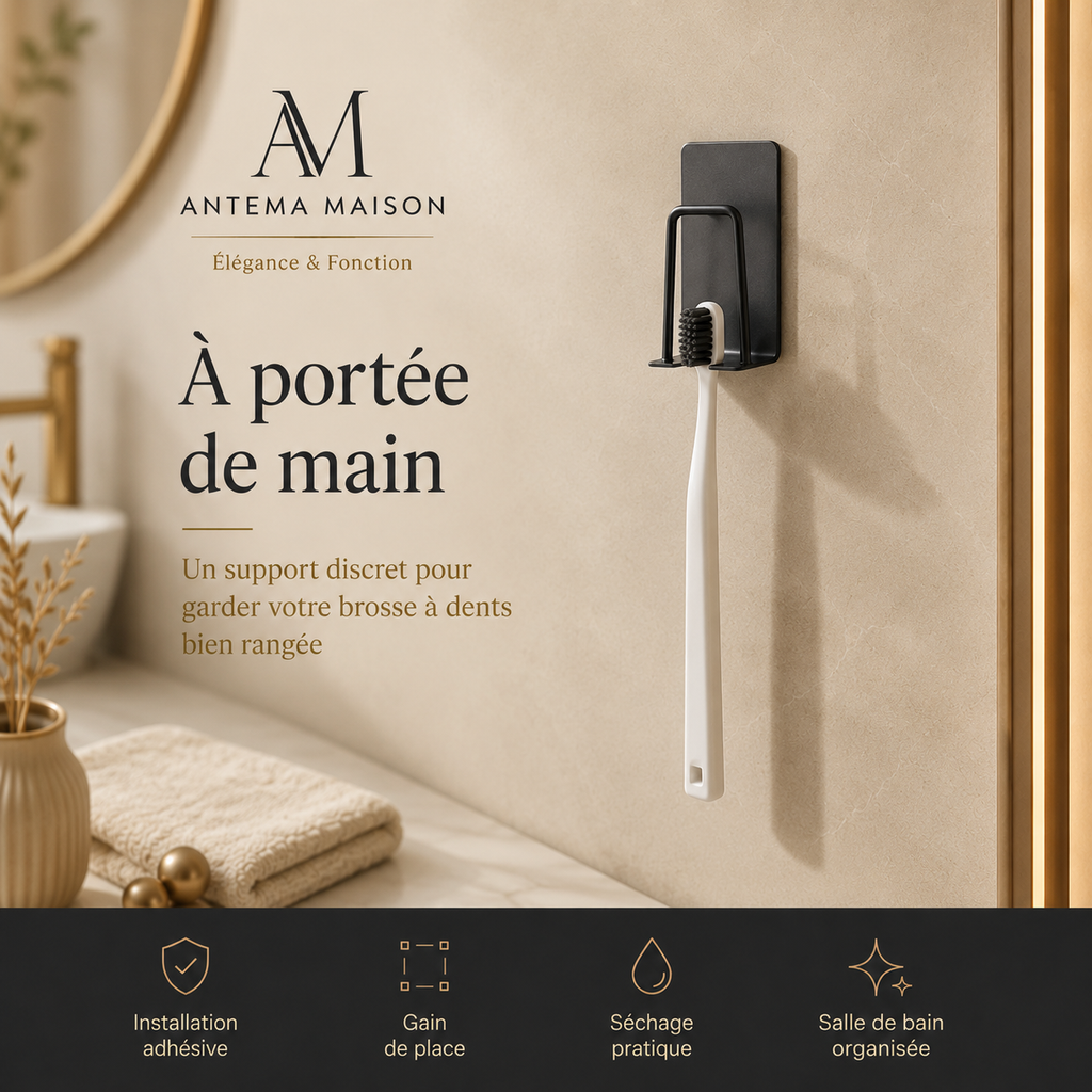 Support mural anthracite pour brosse à dents – adhésif sans perçage